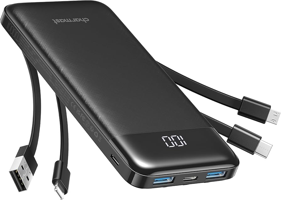 Portable Charger with Built in Cables, Portable Charger with Cords Wires Slim 10000mAh Travel Essentials Battery - Image 2