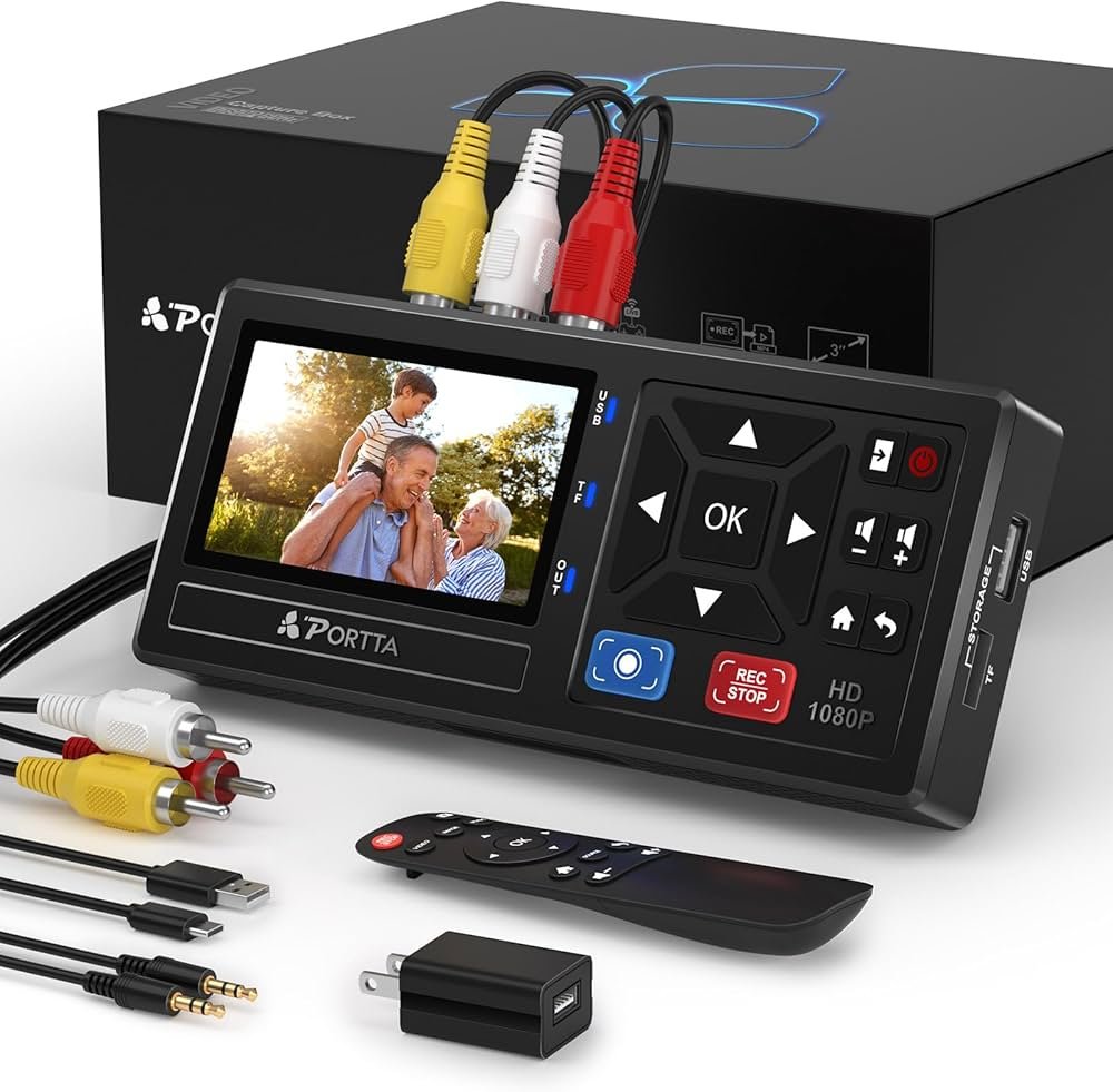 Portta VHS to Digital Converter, Video to Digital with Remote, Compatible with VHS, VCR, DVR, DVD
