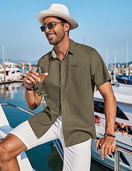 COOFANDY Men's Linen Shirts Short Sleeve Casual Shirts Button Down Shirt for Men Beach Summer Wedding Shirt - Image 2