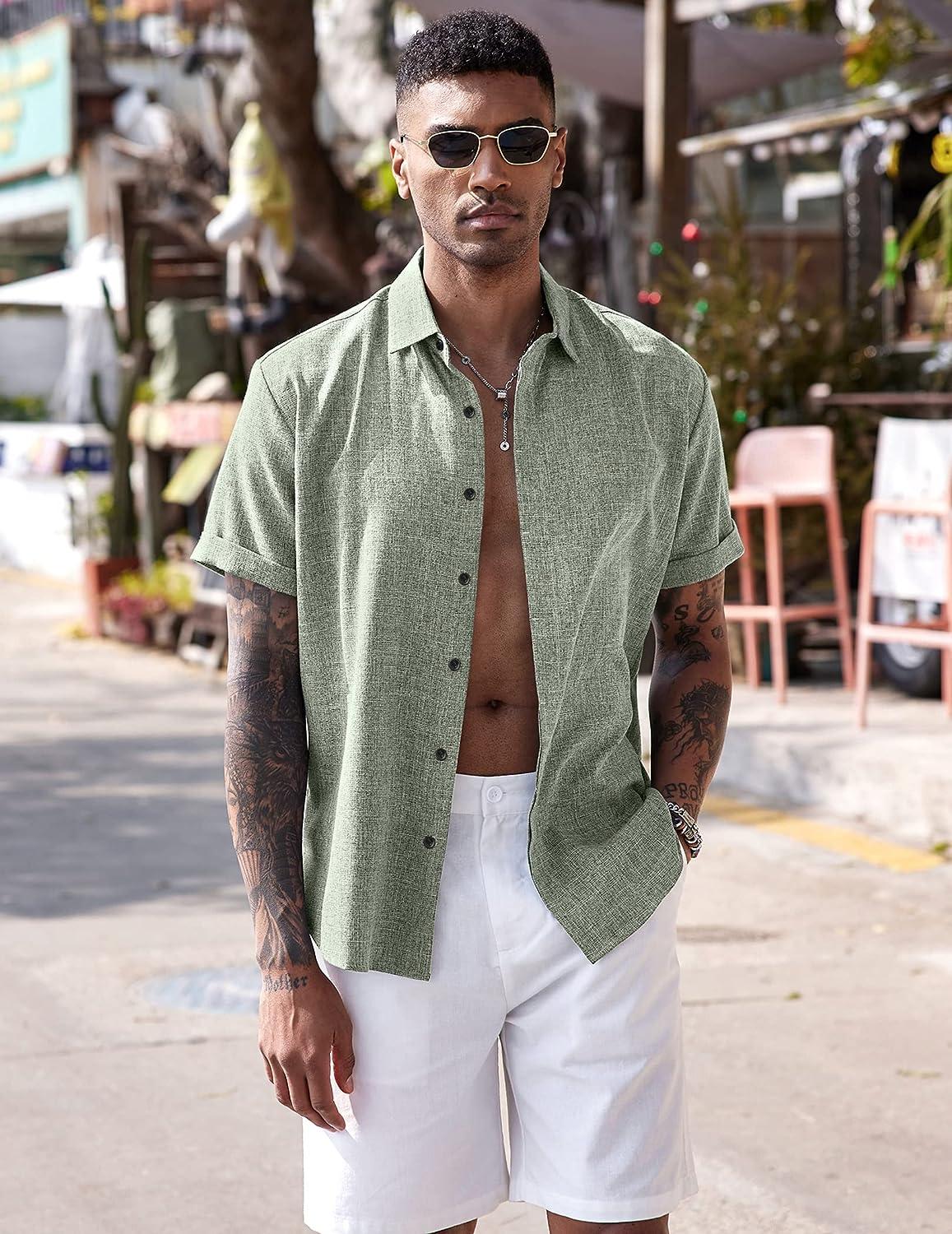 COOFANDY Men's Linen Shirts Short Sleeve Casual Shirts Button Down Shirt for Men Beach Summer Wedding Shirt - Image 3